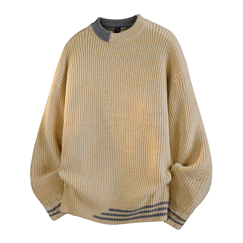 Cross-Border Export Sweater Men's Warm Long-Sleeved Autumn and Winter Bottoming Sweater Round Neck Sweater Sweater Stitching Aliexpress