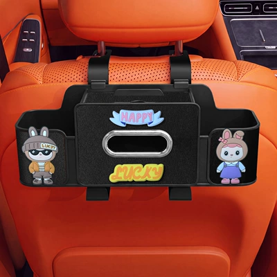 box with cup holder, cute, Car tissue box/set - happy-couple-4-in-1-seat-storage-box-4th-generation-black
