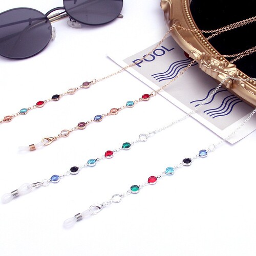 Celebrity-style eyeglasses chain accessories, colorful rhinestone mixed-color chain, elegant and fashionable eyeglasses chain