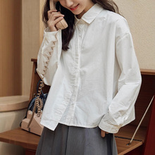 春秋季气质不规则上衣日系文艺百搭纯色设计感简约长袖衬衣女