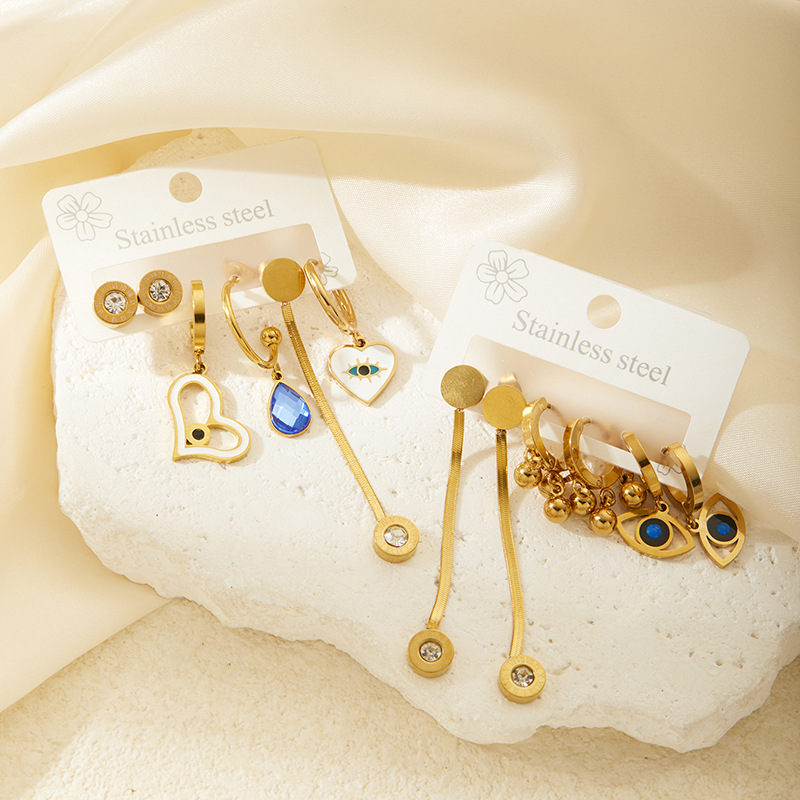 0.03µm Gold Plating Thickness Electroplated Gold Plating Process 1 Set Casual Elegant Lady Heart Shape Plating Titanium Steel Earrings