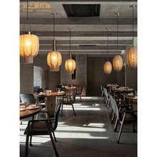 东南亚复古吊灯创意玻璃餐厅餐饮灯饰简约店铺商用灯日式麻布灯具