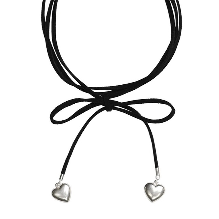 Collar largo con lazo negro y corazón de cinta para mujer, estilo coreano Instagram para suéter, accesorios transfronterizos de nicho