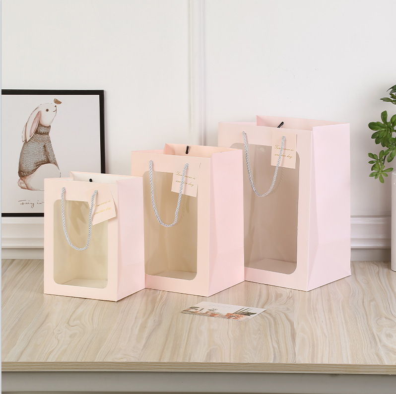 Bolso de mano transparente de flores del día de la madre, bolsa de regalo de ventana de pvc, bolsa de embalaje, bolsa de regalo de flores del maestro del día del maestro