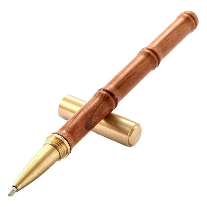 Bamboo Sandalwood Brass Sign Pen Vintage Wooden Gel Pen Carving logo Gift Pen Solid Wood Metal Ball Pen