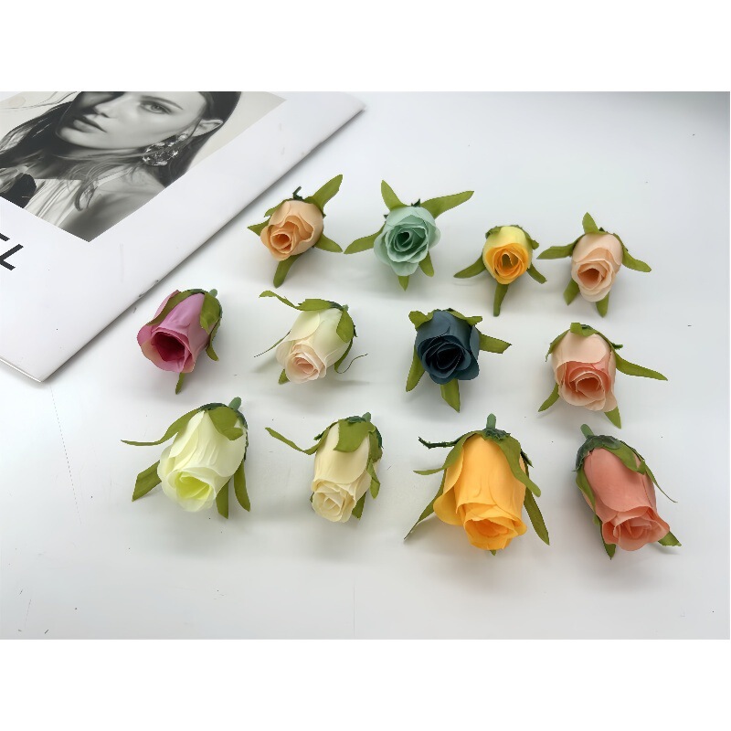 Artificial Flower Heads Rose Buds Wholesale Wedding Candy Box Favors Decoration Small Rose Buds Corsage Headpiece