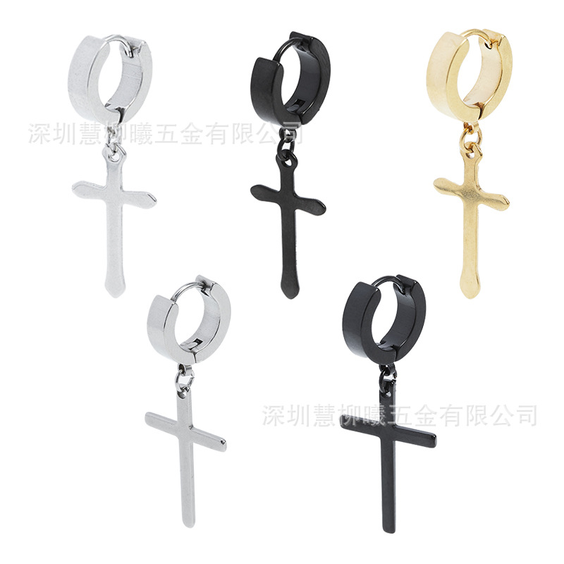 Korean-style earrings Korean-style men's earrings single female cross earrings retro titanium steel earrings ear hole manufacturers