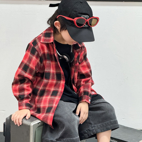 Boys 'shirt, long-sleeved spring and autumn, 2026 new style, middle-aged children's handsome fashionable shirt, boys' casual shirt, pure cotton