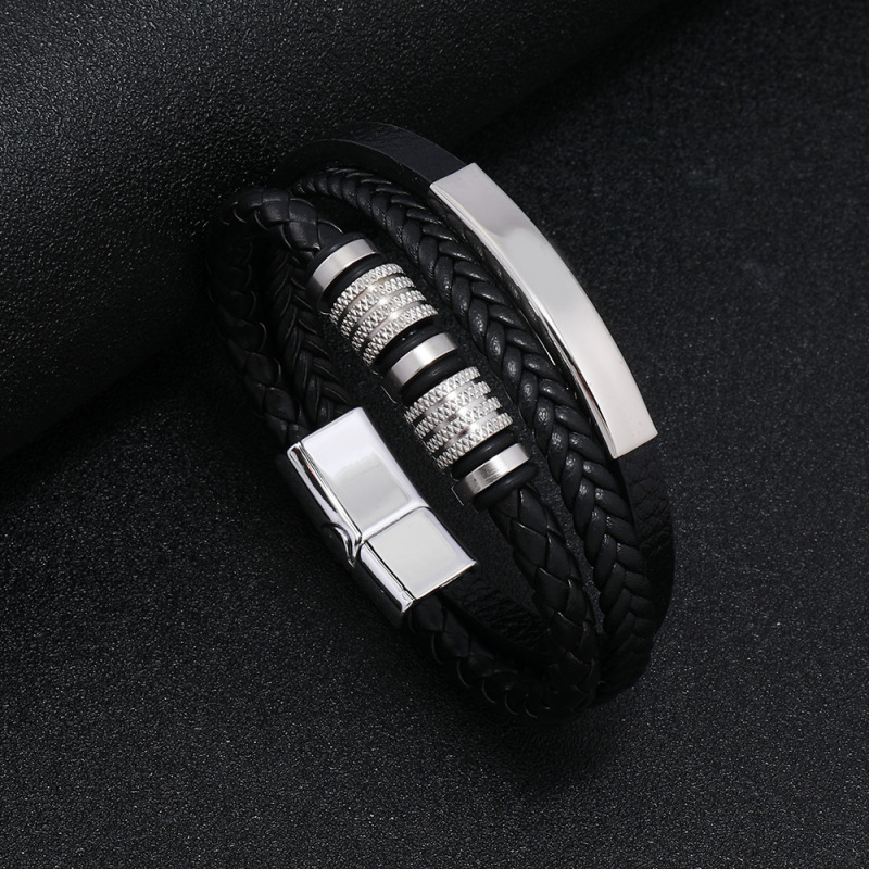 Amazon's New Braided Leather Rope Men's Leather Bracelet Personalized Fashionable Titanium Steel Accessories Bracelet Magnetic Buckle Manufacturer
