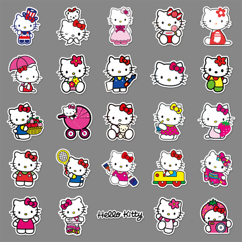 50 pieces of KT cat cartoon Sanrio stickers for luggage, laptop, car, motorcycle, and phone decoration