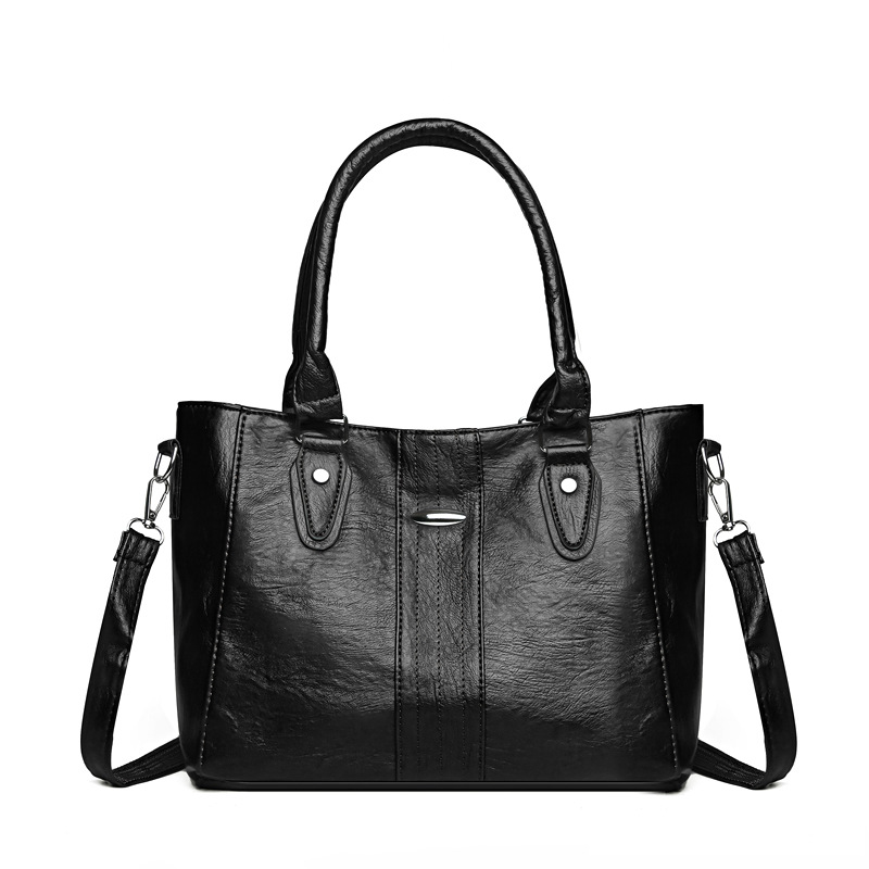 One‑shoulder polyurethane handbag, capacious handheld tote with detachable strap