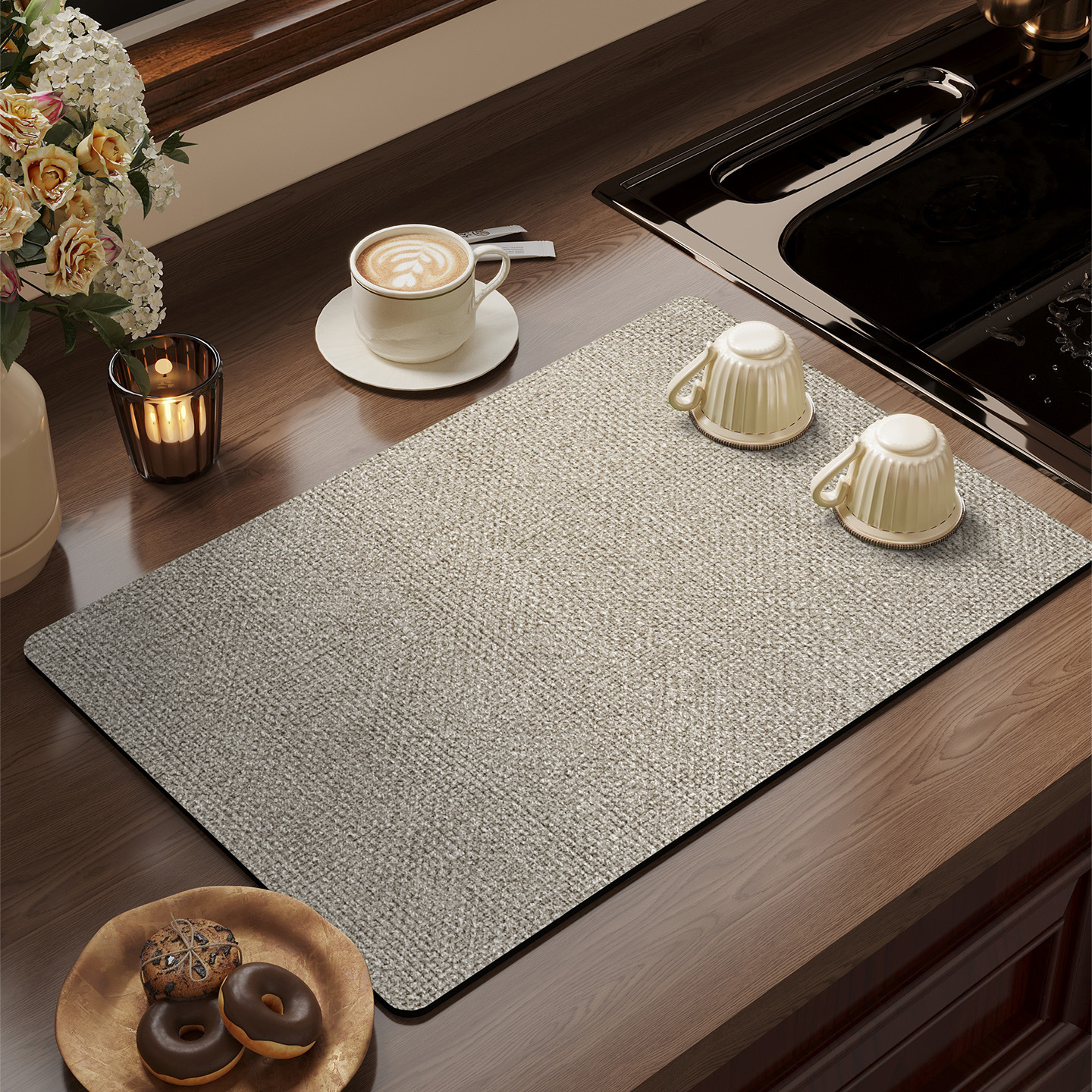 cocina drenaje de agua de cocina de barro de algas de absorción de agua de encimera esterilla antideslizante de secado rápido lavabo anti-splash esterilla de taza de corte