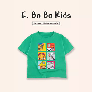 2025 Children's Clothing Cartoon Cotton Short-sleeved Summer Casual Handsome Clothes Men's and Women's Treasure Wangwang Team Printed Top T-shirt