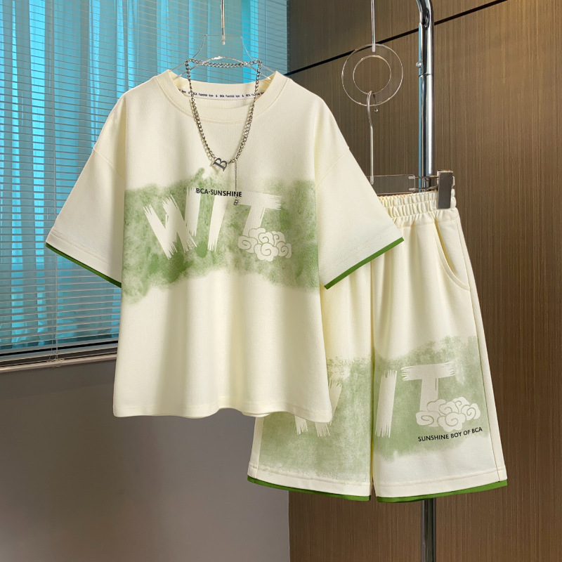 Teenagers Casual Short-Sleeved Shorts Suit Boys Summer New Student Trendy Sports Handsome Loose Two-Piece Set