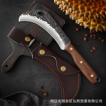 厂家直销锤纹锻打榴莲刀鸡翅木柄开壳器菠萝蜜甘蔗户野外镰刀弯刀