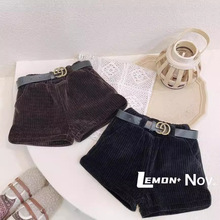 2023新款女童春秋纯色打底靴裤韩版冬潮范时尚加绒短裤送腰带西裤