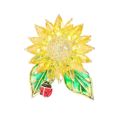 Vintage Enamel Sunflower Brooch, Yaxa sancaqları