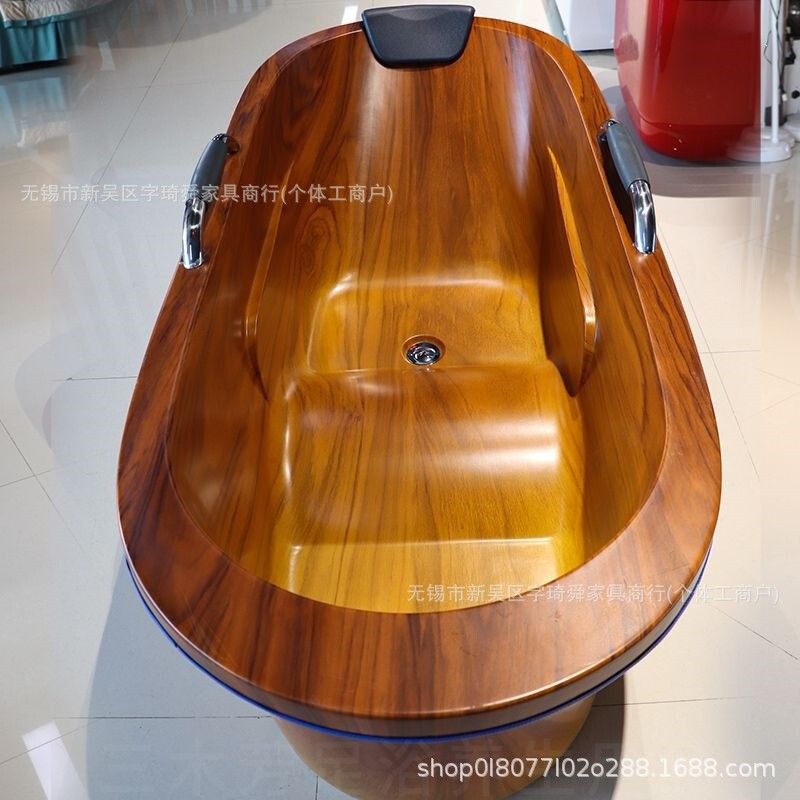 Acrylic bathtub, no installation required, imitation wood, for health and beauty salons, adult independent small-sized spa medicinal bath tub