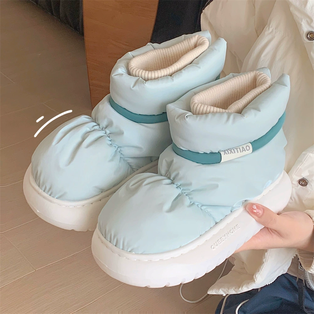 Повседневные и модные непромокаемые пуховые туфли на толстой подошве и короткой трубке, хлопковые зимние бархатные утолщенные теплые женские верхние зимние ботинки
