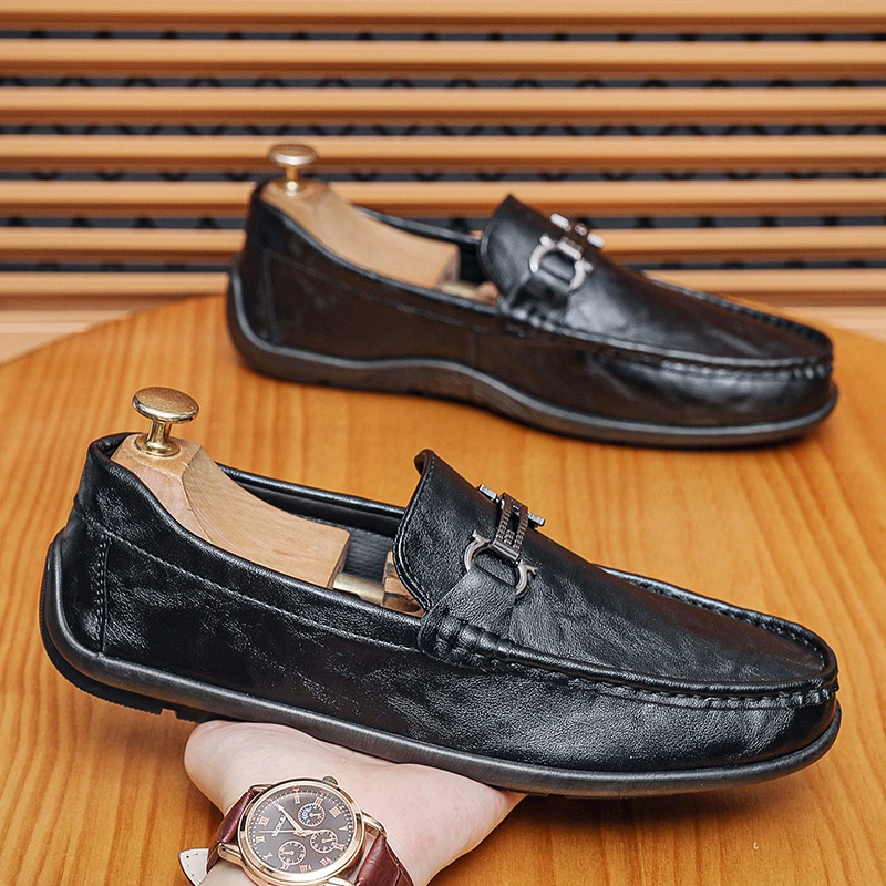 Мужская обувь без шнуровки, британская черная кожаная обувь с мягкой подошвой, деловая мужская повседневная кожаная обувь, модная обувь, лоферы для мужчин