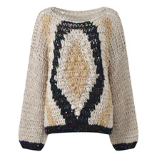 2025秋季新款复古提花手工编织镂空钩花宽松时尚百搭针织衫上衣