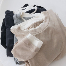 外贸清仓～尾货品牌假两件圆领长袖T恤女修身弹力亲肤打底衫上衣