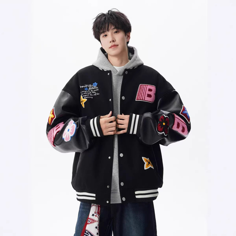 American-Style Color-Blocking Baseball Jacket for Men, Autumn 2025, Jersey-Style Embroidered Cool High-Street Casual Couple's Jacket