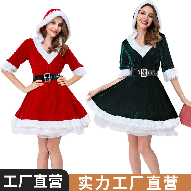 圣诞节服装跨境圣诞节cosplay服装成人女圣诞短裙圣诞服蓬蓬裙