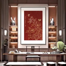 新中式客厅玄关寓意好壁画牡丹国画茶室挂画大气书房背景墙装饰画