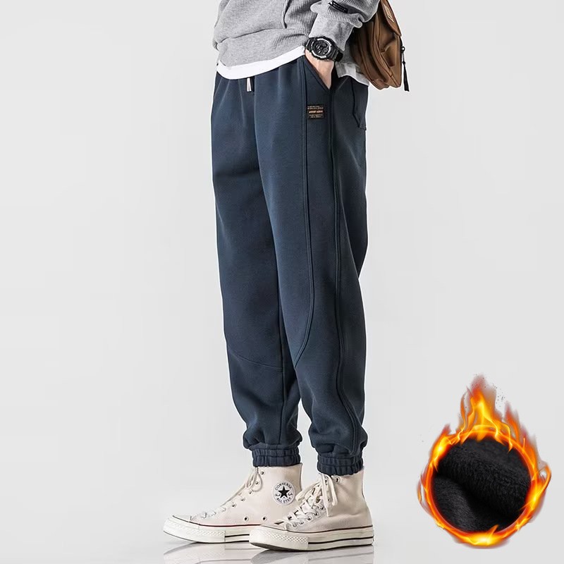 Autumn and Winter Velvet Thickeneded Casual Sweatpants Men's Loose Leggings Drawstring Stretch Knitted Sports Pants Men's Pants