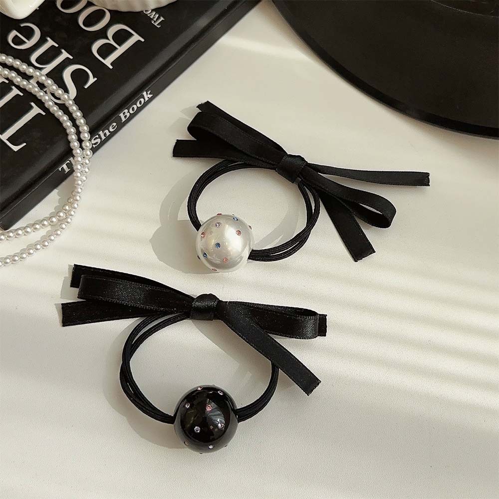 Nuevo diamante flash perla arco negro correa de goma color perforación alta cuerda de cabello elástica de moda anillo de cabello cuerda nueva adornamiento para el cabello