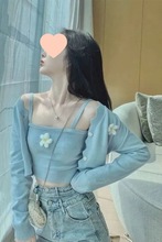 2025春秋款女装新款毛衣女套装浪漫小花奶蓝色针织温柔少女吊带潮
