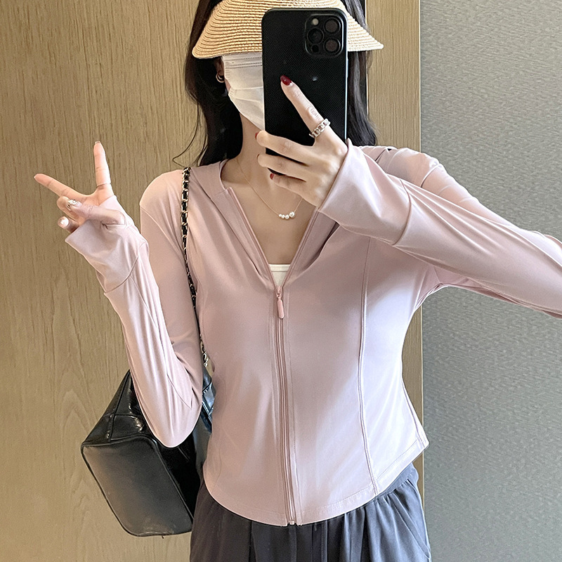 Pink Ice Silk Sun Protection Clothing Women's Summer Thin Outdoor UV Protection Sun Protection Clothing Slim Fit Short Jacket Top