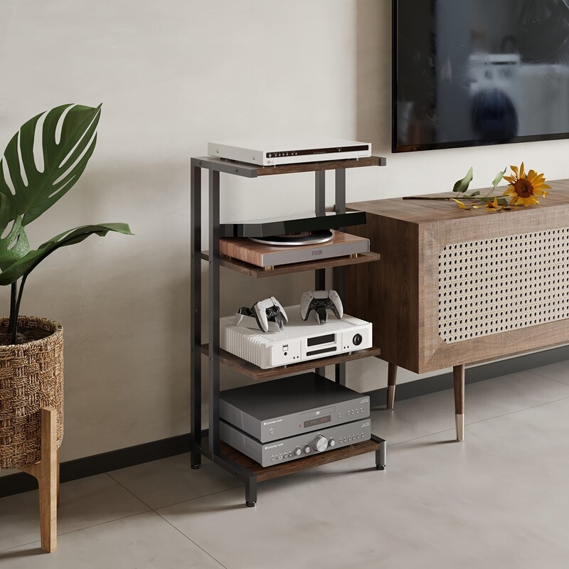 Black Wrought Iron 4-Layer Multifunctional Av Media Rack, Stereo Sound Tower, Very Suitable for Placing Dvd Players