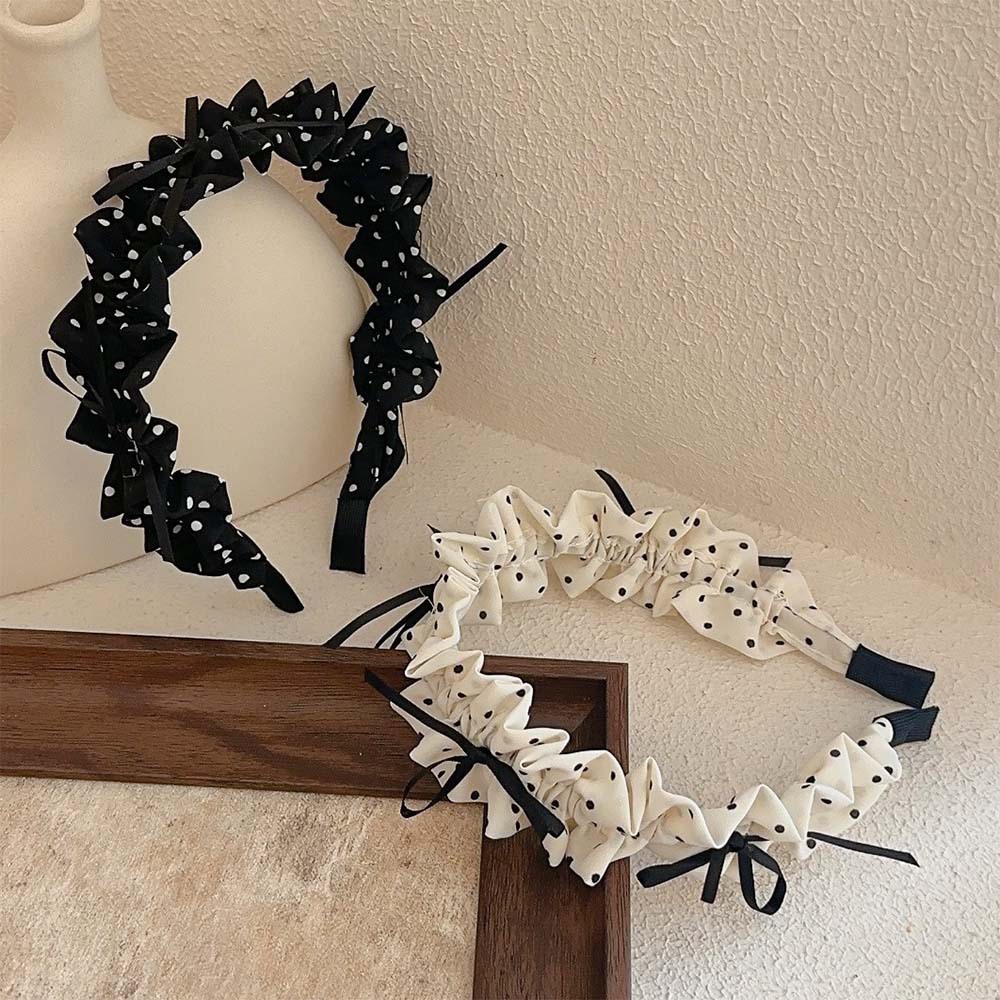 Nueva diadema con lazo de lunares plisados, versión ancha, diadema simple versátil, horquilla de presión superior de cráneo alto, accesorios para el cabello
