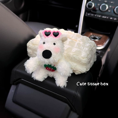 Doll Car Interior Decoration Tissue — Car tissue box/set - strawberry-white-west-highland-hibiscus-tissue-box