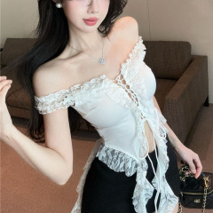 不规则蕾丝吊带背心女外穿夏季纯欲辣妹一字肩抹胸小上衣泰式绝美