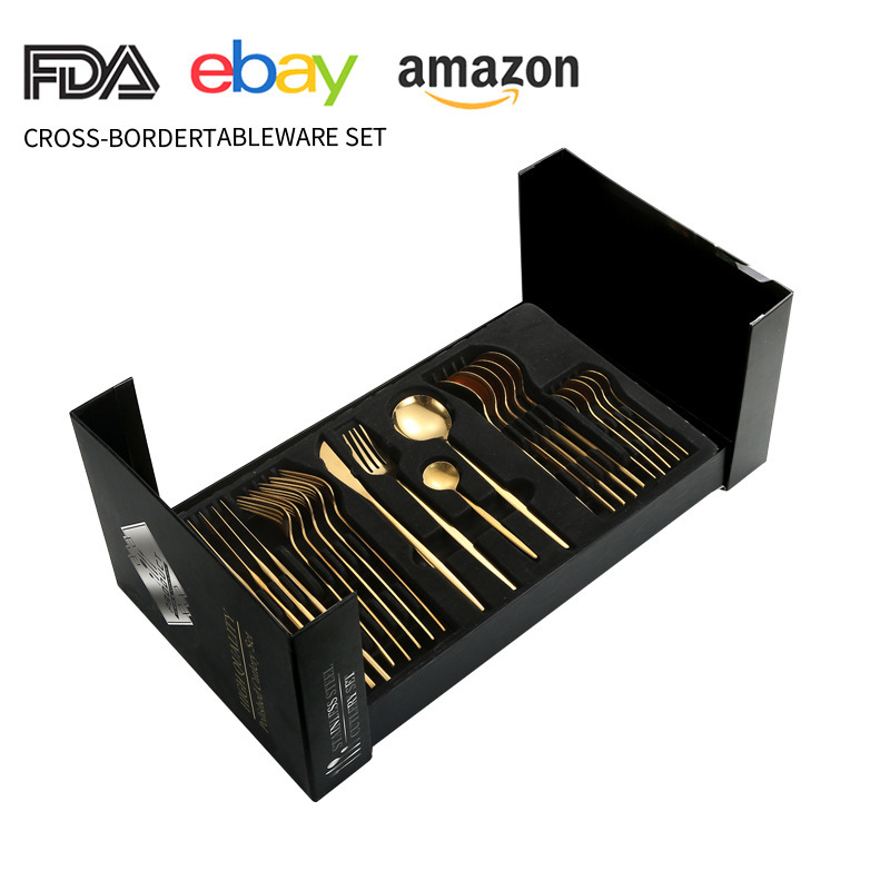 Juego de cuchillo y tenedor de comida occidental portuguesa de acero inoxidable de Amazon transfronterizo Juego de 24 piezas de bistec, cuchillo, tenedor, cuchara, cuchara, juego de cuchara de postre