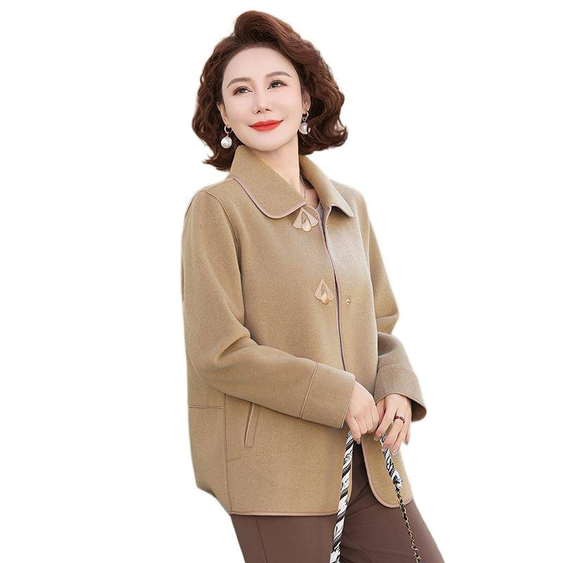中年妈妈秋装毛呢外套短款中老年女装春秋洋气时尚气质翻领上衣|undefined