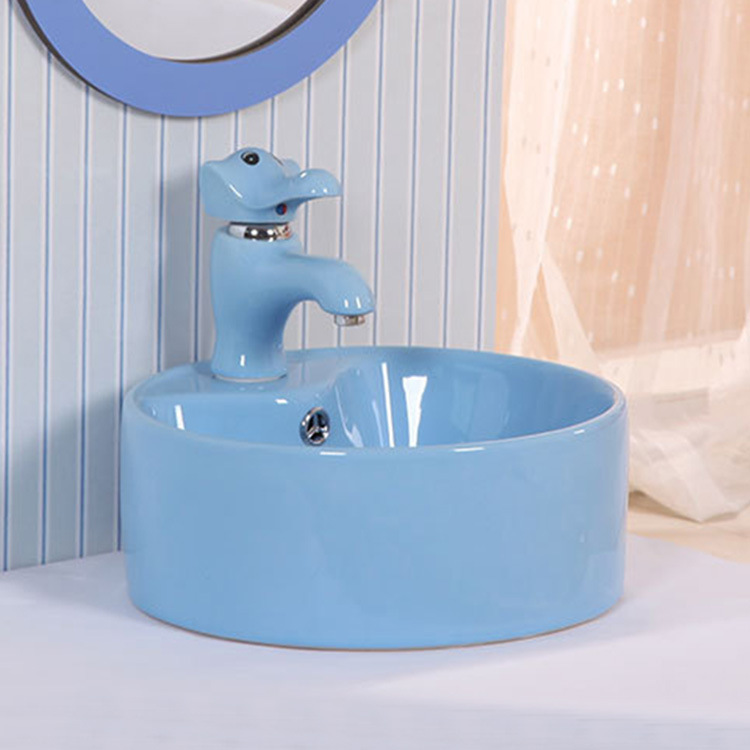 Lavabo de color para niños de jardín de infantes lavabo de cerámica tamaño pequeño lavabo para niños mesa redonda lavabo fabricante