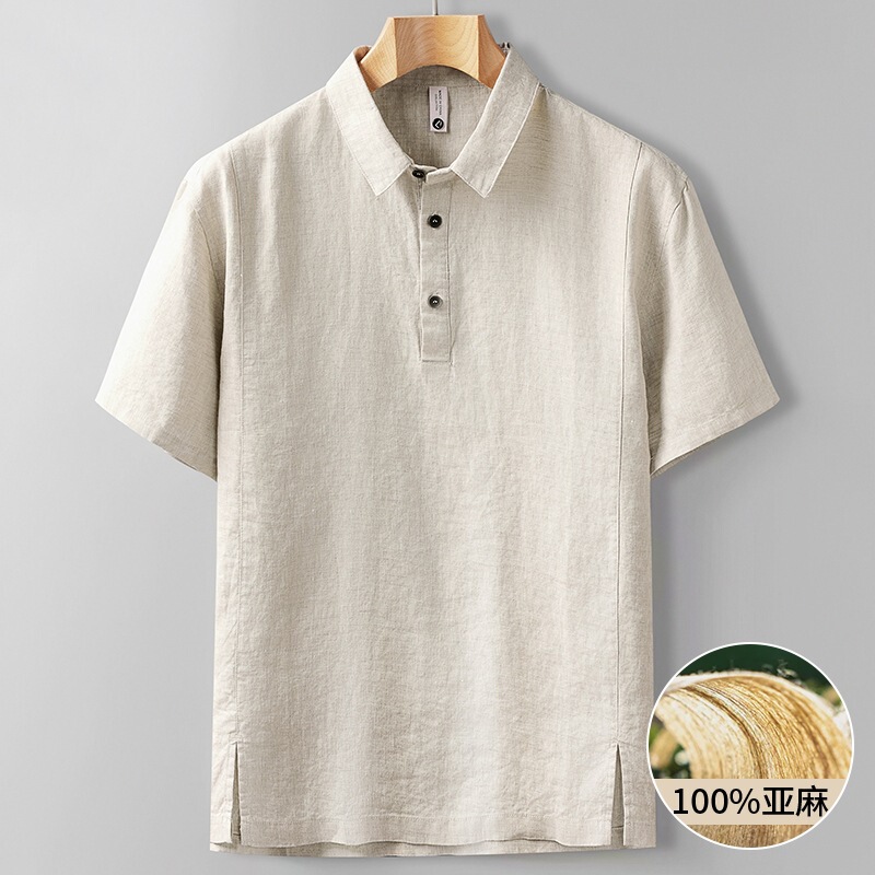 Young Men's 100% Linen High-Quality Solid Color Short-Sleeved Polo Shirt Summer Simple and Refreshing Light Business Top Young Men's 100% Linen High-Quality Solid Color Short-Sleeved Polo Shirt Summer Simple and Refreshing Light Business Top
