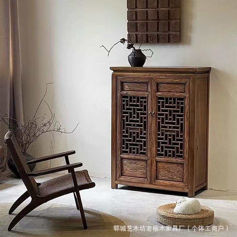 Новый китайский стиль старого вязового резного шкафа для хранения