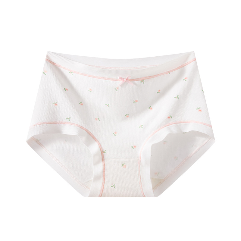 Waffle calzoncillos para mujer, entrepierna inferior de seda de morera, entrepierna antibacteriana, transpirable, niña linda, calzoncillos florales para mujer