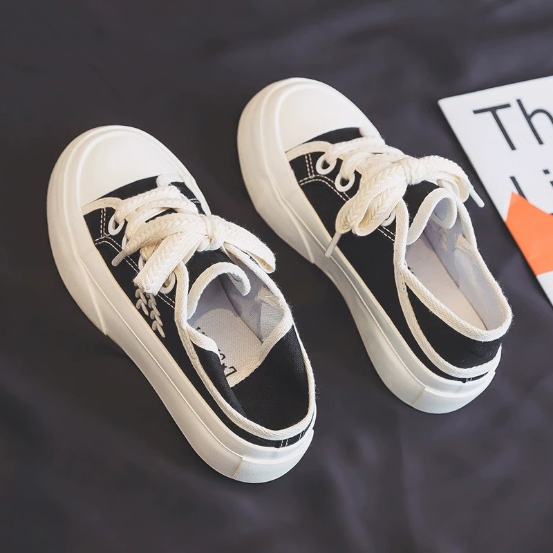 Двойные шнурки из пшеничных ушей на толстой подошве, парусиновая обувь, женская, новый стиль, дышащие универсальные повседневные кроссовки без шнурков для женщин, 2023 год