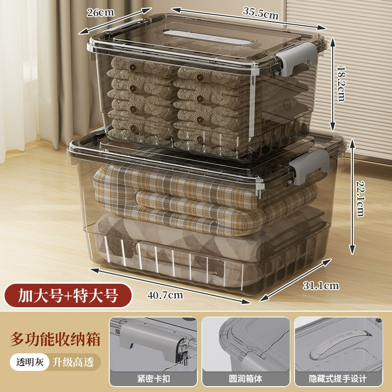 Transparent Storage Box, Thickened Plastic, Locking Handles, Multiple Sizes (Small–XL)