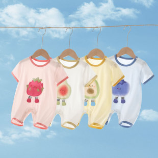 Tencel short-sleeved boys and girls baby summer thin jumpsuit super cute baby short climb one year old 6 9 months old