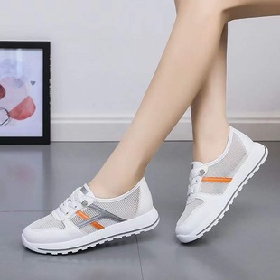 2025 Spring and Summer New Style Shallow White Shoes for Women, Flat-Soled Slip-Ons, Versatile Sports Korean Style Leather Student Sneakers