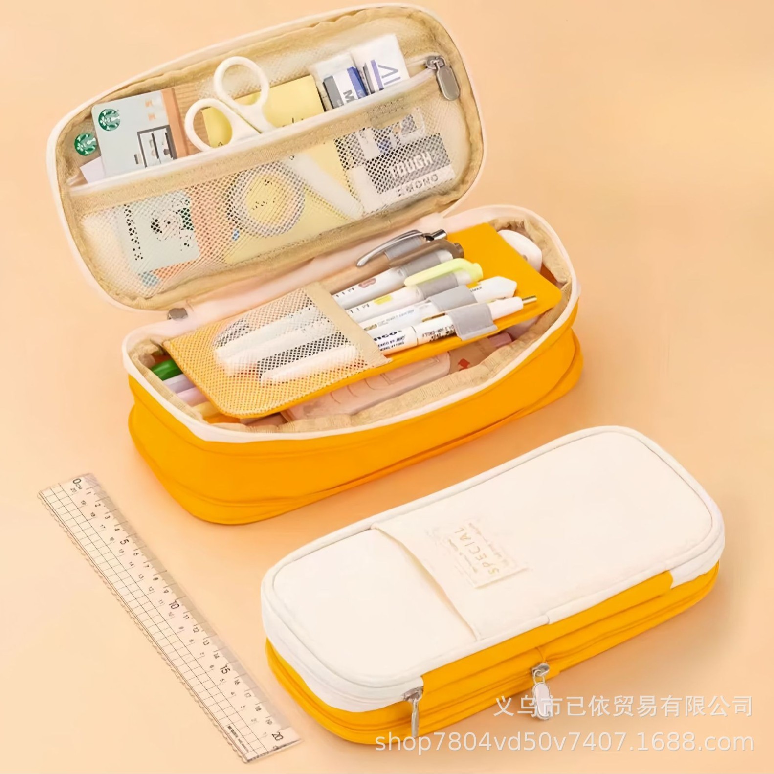 Bolsa de bolígrafo de gran capacidad para estudiantes de primaria simple serie de macarón bolsas de bolígrafo de separación multicapa multifuncional caja de papelería de alto valor facial