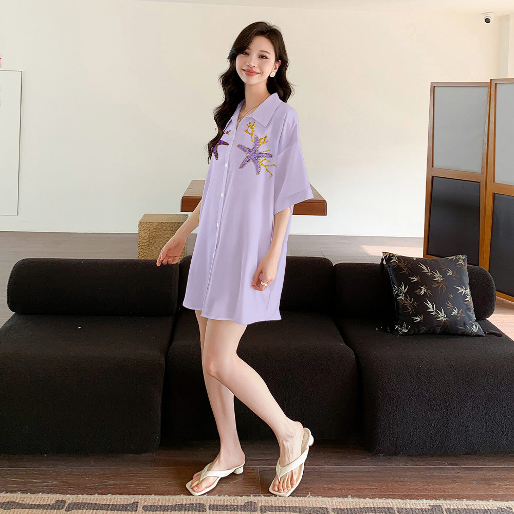 Nuevo pijama de verano de mujer satin chiffon cardigan cuello suelto cómodo lindo viento ropa de casa SQ21348