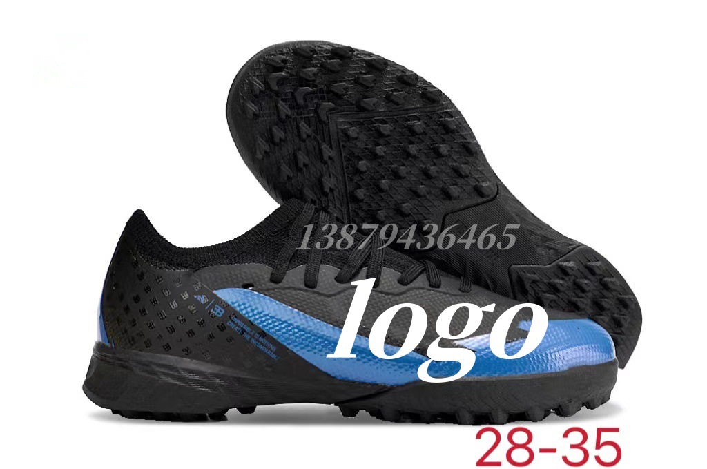 Los fabricantes de Putian venden al por mayor zapatos de fútbol de la serie X de entrenamiento verde de uñas rotas para niños y niñas de interior transfronterizos